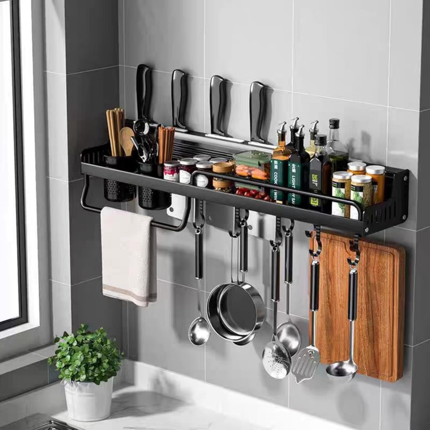 Detachable Multifunctional Metal Kitchen Storage Rack Wall Mounted Seasoning Utensil Tableware Holder Spice Storage Holders