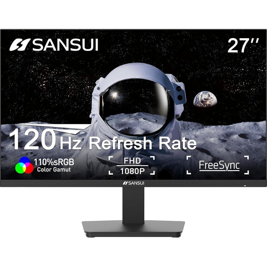 SANSUI 27 Inch Monitor,120Hz Computer Monitor Full HD 1920 x 1080P with HDMI DP Ports, 4000:1 Contrast, 110% sRGB, Eye Care, Frameless, 100 x 100mm VESA Mountable, for Work, Business, Gaming