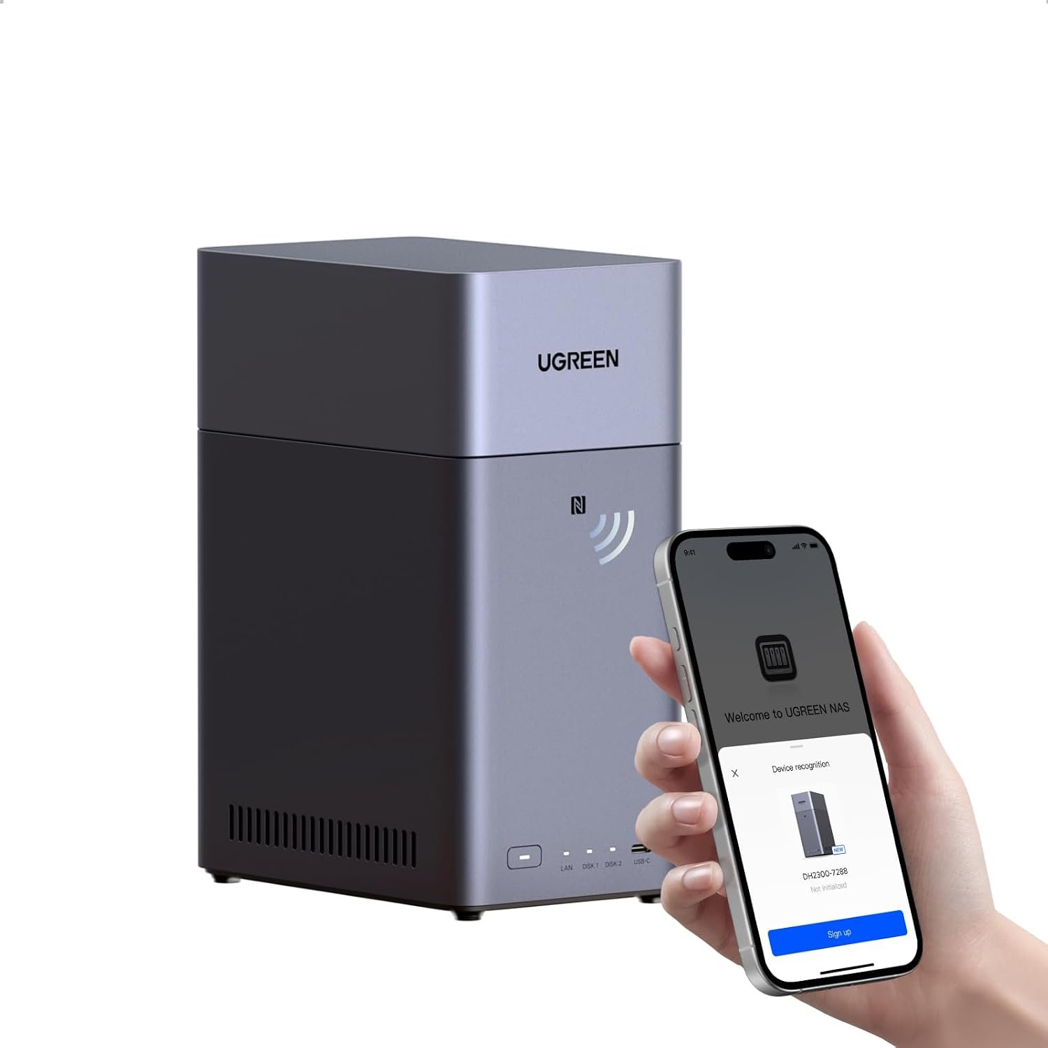 UGREEN NAS DH2300 2-Bay Desktop NAS, Support Capacity 64TB (Diskless) | Remote Access, AI Photo Album, Beginner Friendly System, 4GB RAM on Board,1GbE, 4K HDMI, Network Attached Storage (Diskless) ClimatePartner certified