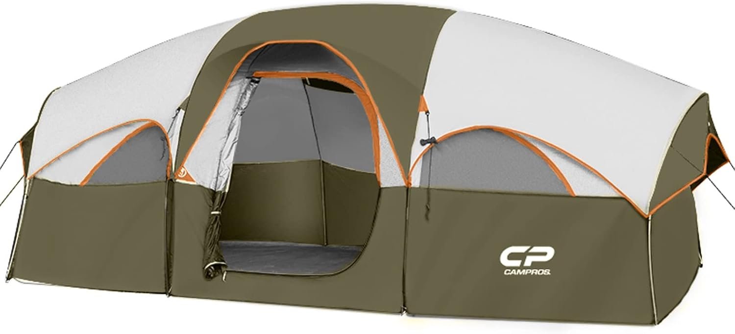 CAMPROS CP Tent 8 Person Camping Tents, Weather Resistant Family Tent, 5 Large Mesh Windows, Double Layer, Divided Curtain for Separated Room, Portable with Carry Bag Global Recycled Standard Global Recycled Standard Global Recycled Standard