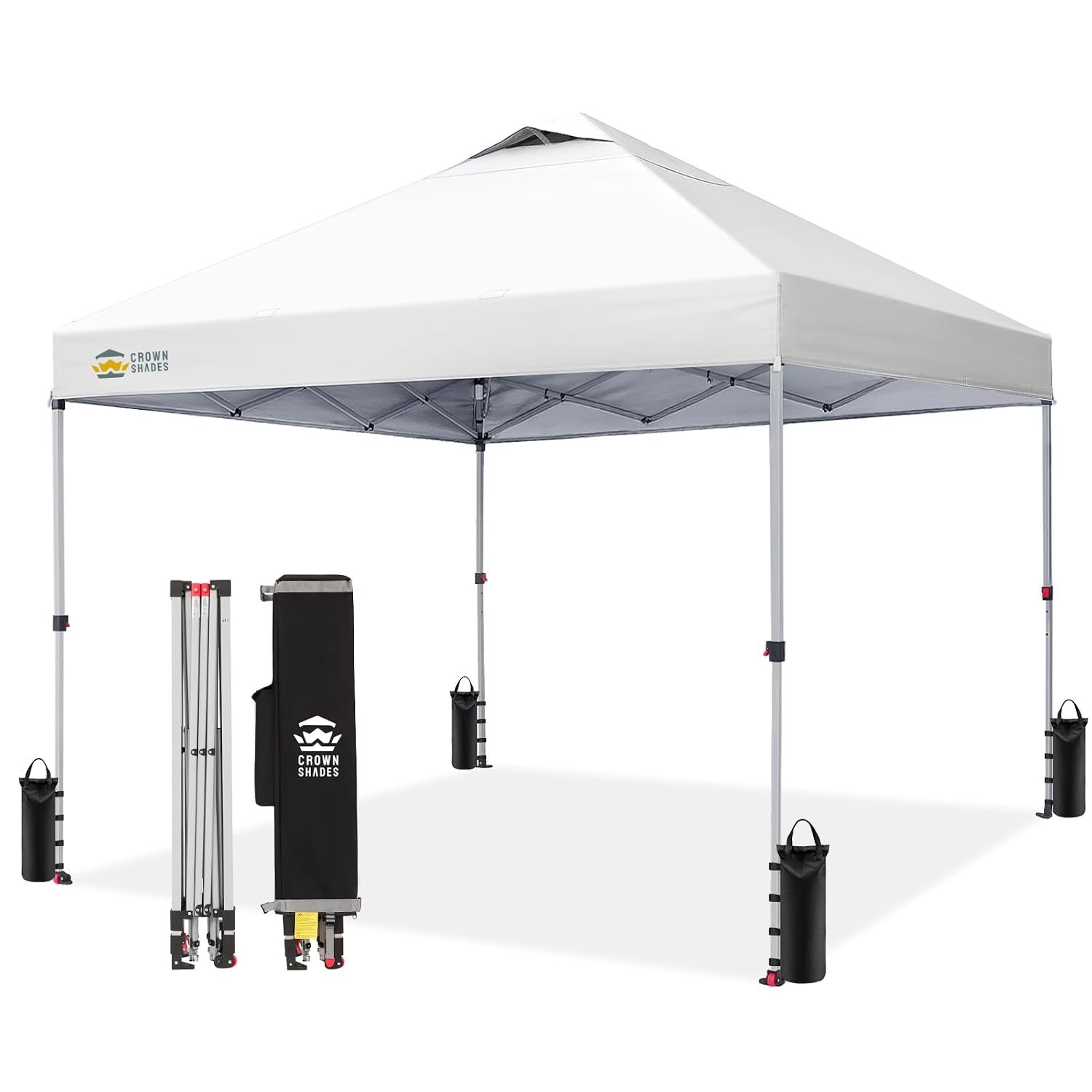CROWN SHADES 10x10 Pop Up Canopy, Patented CenterLok One Push Tent Canopy, Newly Designed STO-N-GO Storage Bag, 8 Stakes, 4 Ropes (10x10, White) Global Recycled Standard Global Recycled Standard Global Recycled Standard