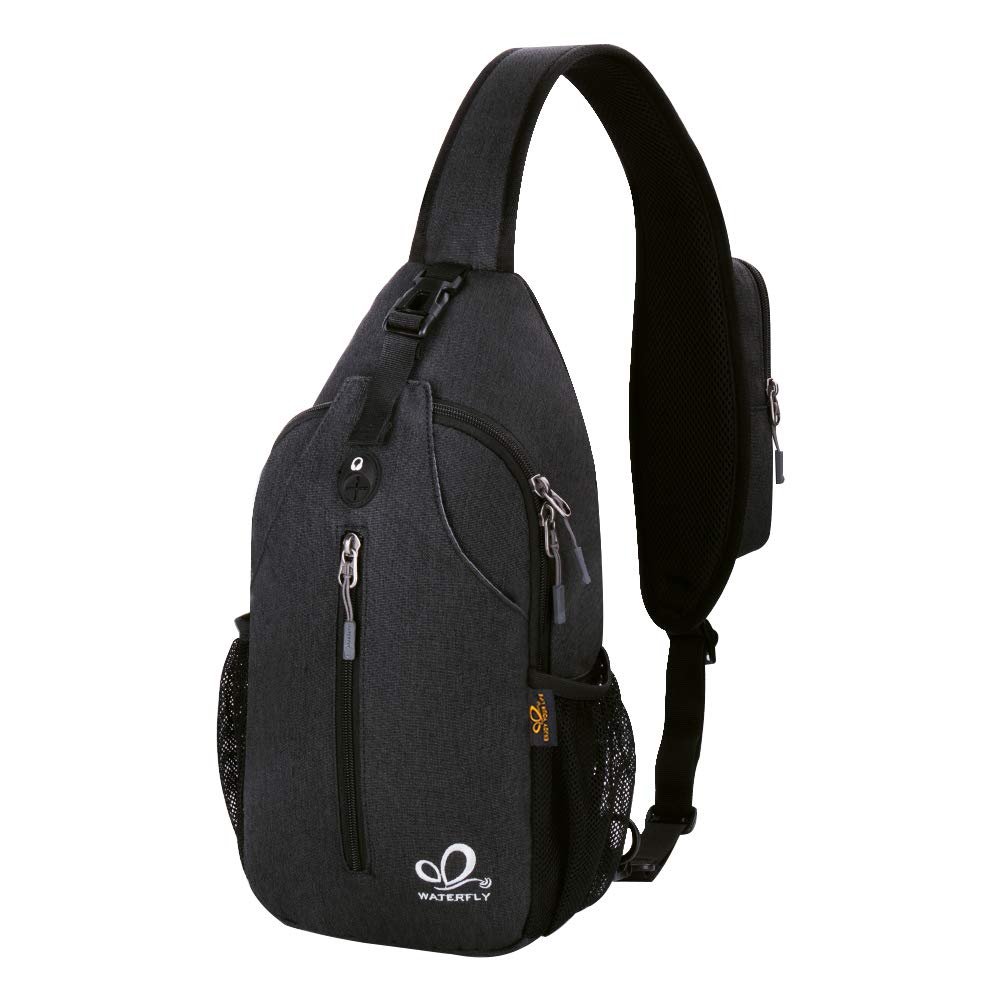 WATERFLY Crossbody Sling Backpack Sling Bag Travel Hiking Chest Bag Daypack (Black) ClimeCo Certified