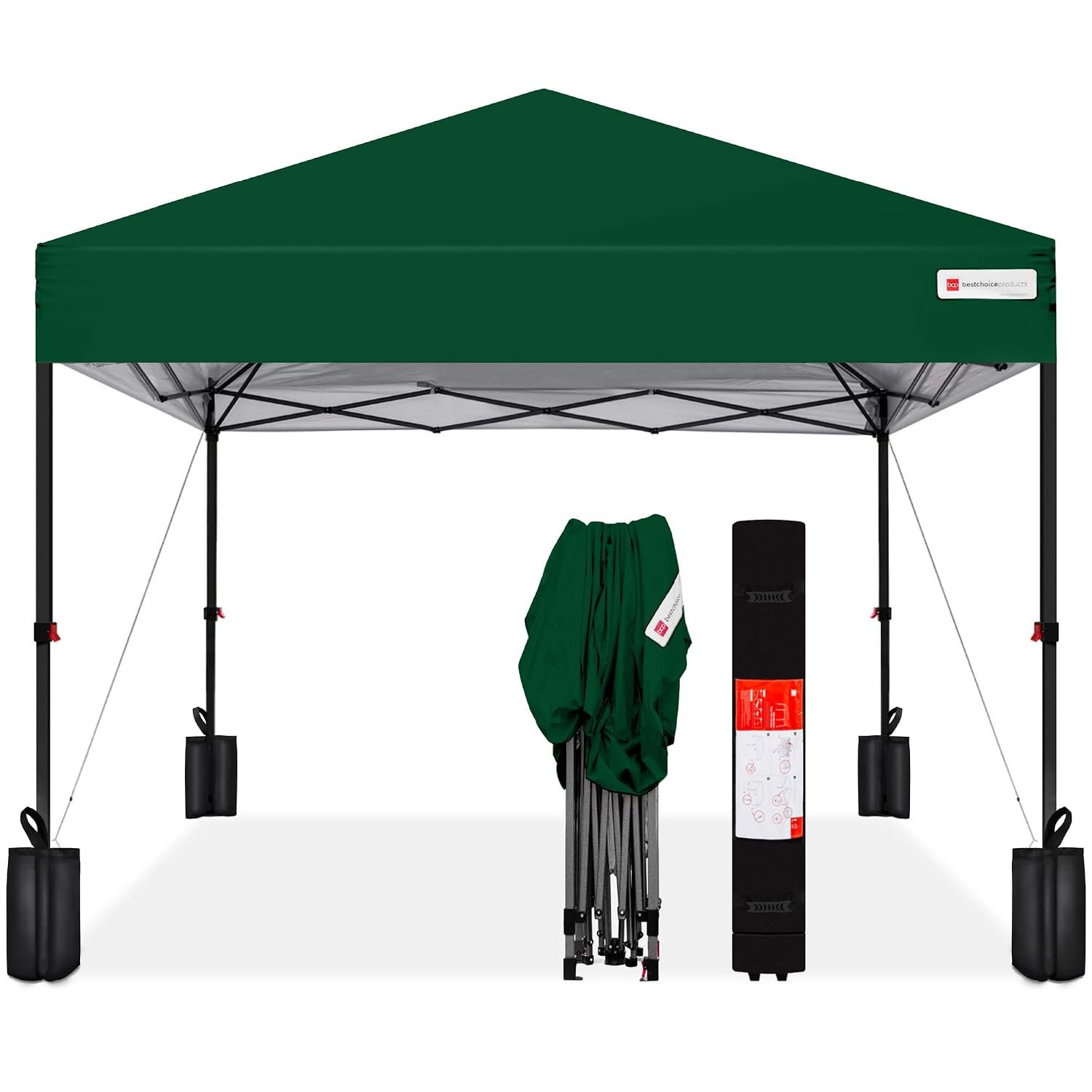 Best Choice Products 10x10ft Pop Up Canopy Tent, Outdoor Shade, 1 Person 1 Minute Set Up, Carry Case, 4 Weight Bags - Forest Green