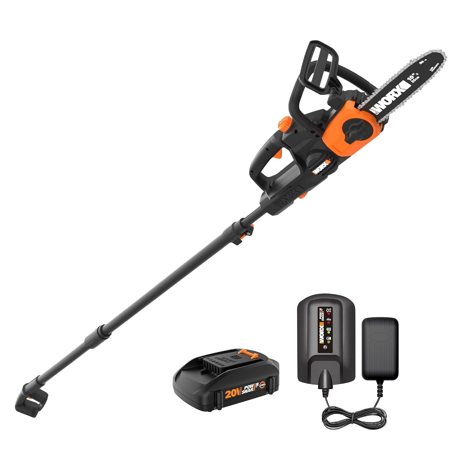 Worx WG323 20V Power Share 10" Cordless Pole/Chain Saw with Auto-Tension (Battery & Charger Included)