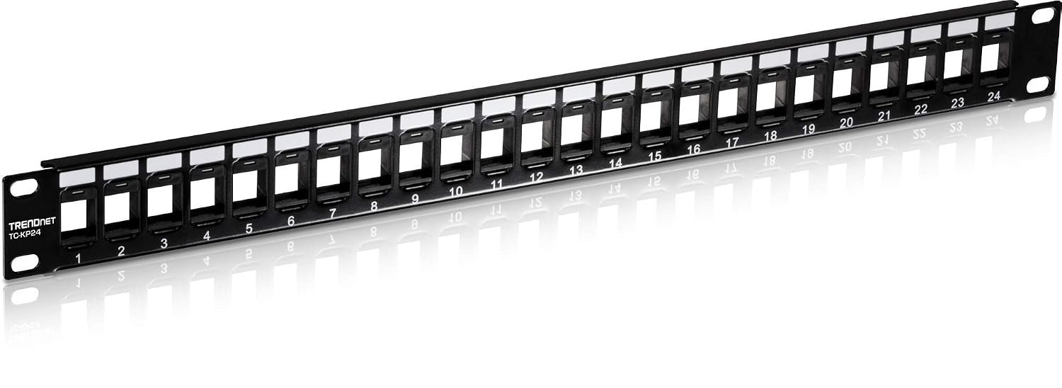 TRENDnet 24-Port Blank Keystone 1U Patch Panel, 19" Metal Rackmount Housing, Recommended with TC-K25C6 & TC-K50C6 Cat6 Keystone Jacks (Sold Separately), Black, TC-KP24