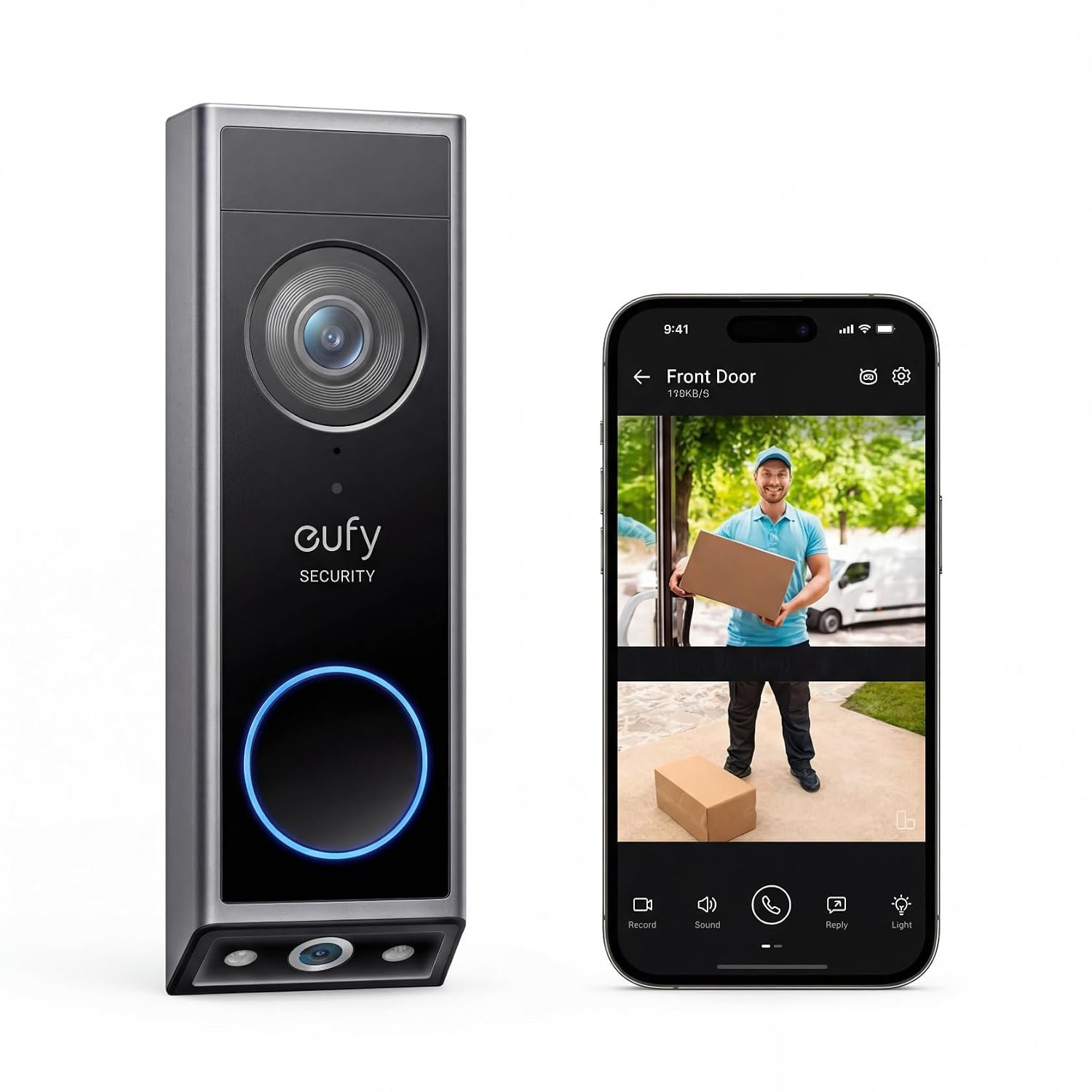 eufy Security Video Doorbell E340,No Subscription,Dual Cameras,2K FHD,Head-to-Toe View, Doorbell Camera Wireless & Wired, Color Night Vision, Two-Way Talk, AI Motion/Package Detection, Built-in 8GB ClimatePartner certified