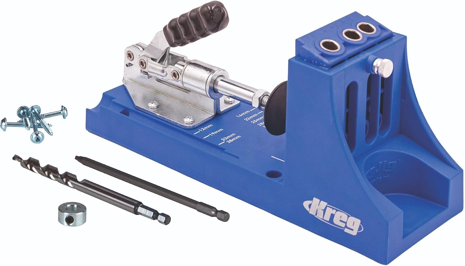 Kreg K4 Pocket Hole Jig - Adjustable, Versatile Jig for Strong Joints - Create Perfect, Rock-Solid Joints - Easily Adjustable Drill Guides - For Materials 1/2" to 1 1/2" Thick | Hardened-Steel Drill Guides, Adjustable 3-Hole Guide for 1/2 to 1-1/2 in Material, Toggle Clamp