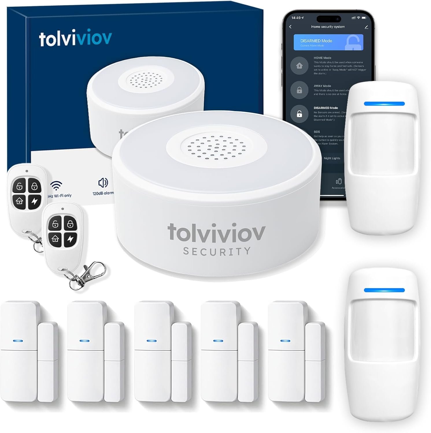 WiFi Home Security System, 10-Piece Wireless Alarm Kit with Door Sensors | 120dB Loud Alarm, 8-Hour Backup Battery, Instant App Alerts, DIY Setup, No Monthly Fee, Expandable Home Security