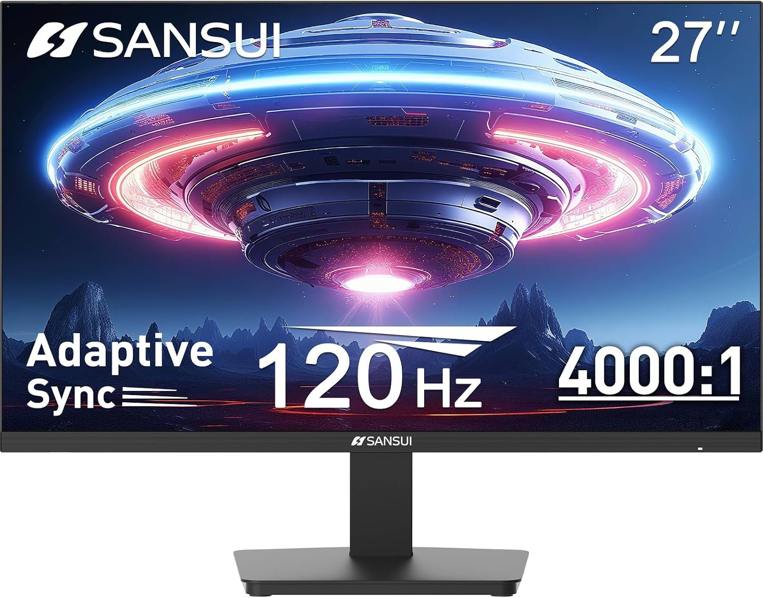 SANSUI 27 Inch Computer Monitor 120Hz, FHD 1080P Flat Monitor, HDMI DP Ports FreeSync, HDR, 110% sRGB, Tilt Adjustable Frameless VESA Compatible for Office and Home (ES-27F2, HDMI Cable Included)