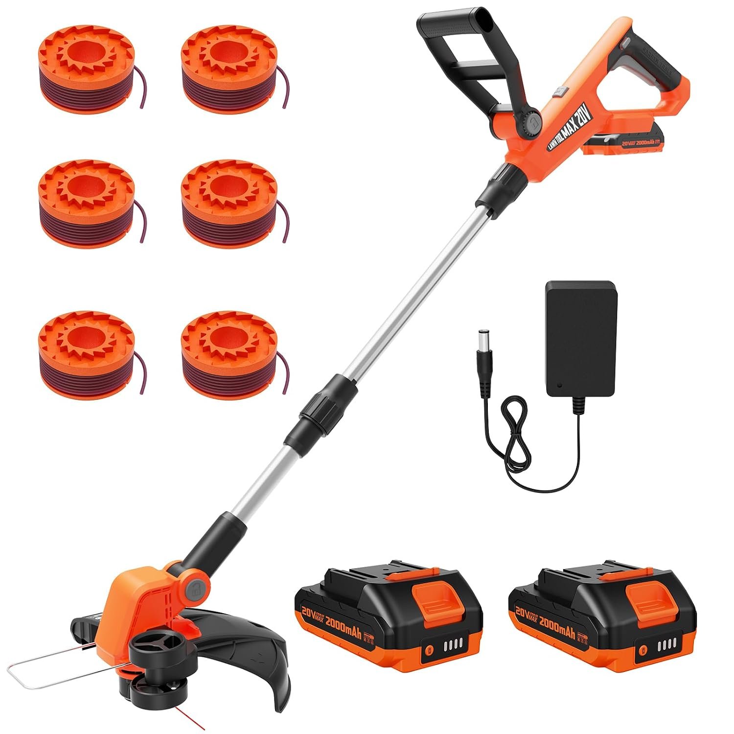VARSK 12-Inch 20V Cordless Weed Wacker & Lawn Edger, Electric Weed Eater with Auto Feed, 2 Batteries & Charger Included, String Trimmer for Garden, Yard ISCC PLUS