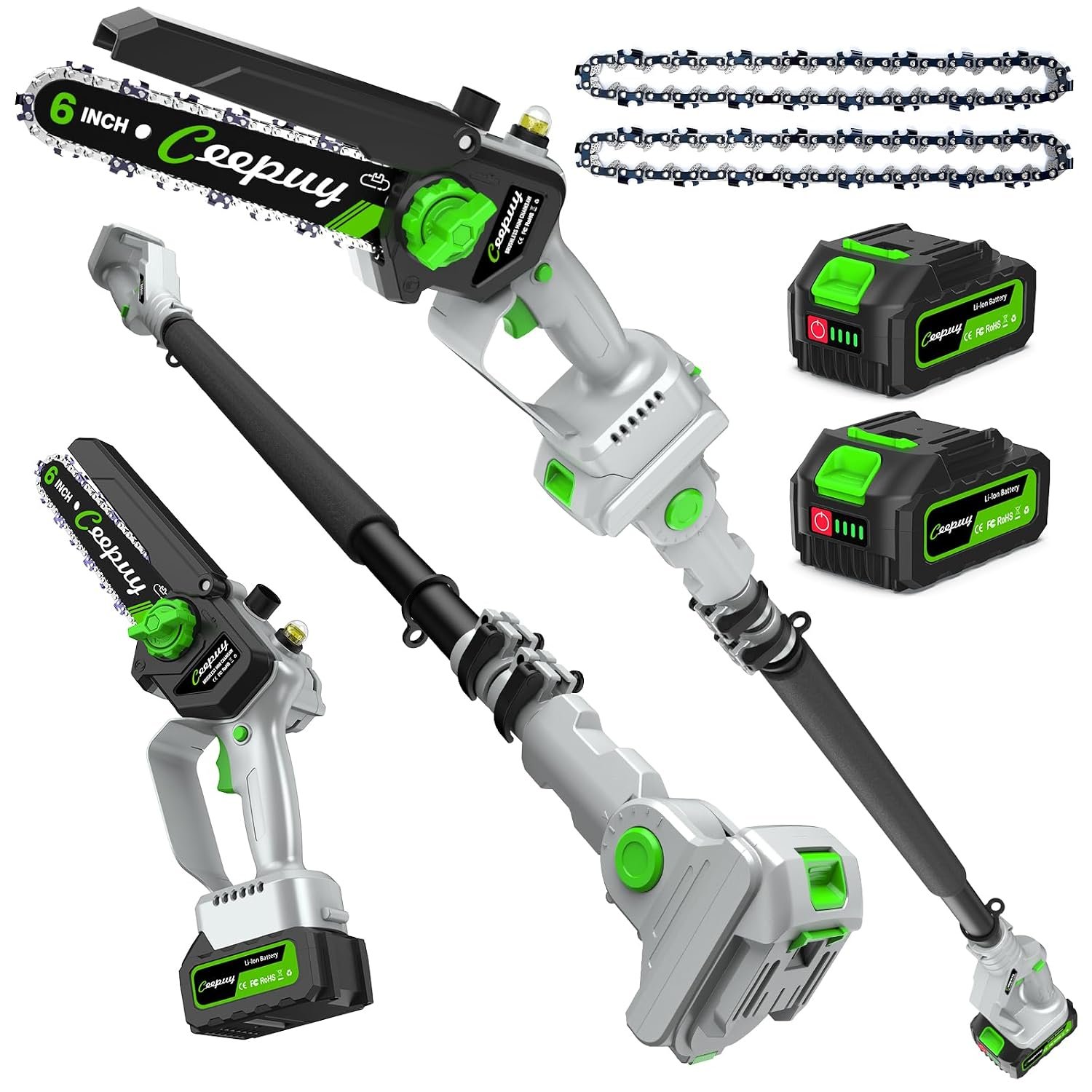 CEEPUY 2-in-1 Brushless Electric Pole Saws for Tree Trimming,6 Inch Cordless Mini Chainsaw with Extension Pole and 2 x 4000mAh Batteries, Pole Chain Saw Gift for Men Dad Husband Fathers Gardener 2026