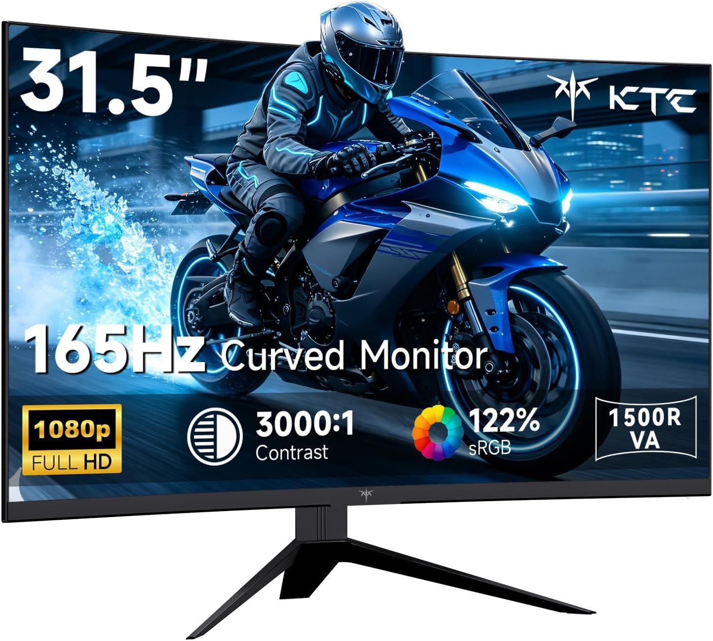 KTC 32 Inch Curved Gaming Monitor - FHD 1080p 165Hz Curve Monitor, 1500R, 1ms MPRT, Adaptive Sync, 122% sRGB, DP/HDMI, Tiltable, Eye Care, VESA, HDR10 for Gaming Home Office Business, H32S17C
