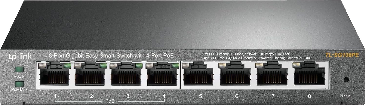 TP-Link TL-SG108PE V3 | 8 Port Gigabit PoE Switch | Easy Smart Managed | 4 PoE+ Ports @64W | Plug & Play | Sturdy Metal w/ Shielded Ports | Fanless | QoS, Vlan & IGMP | Limited Lifetime Protection