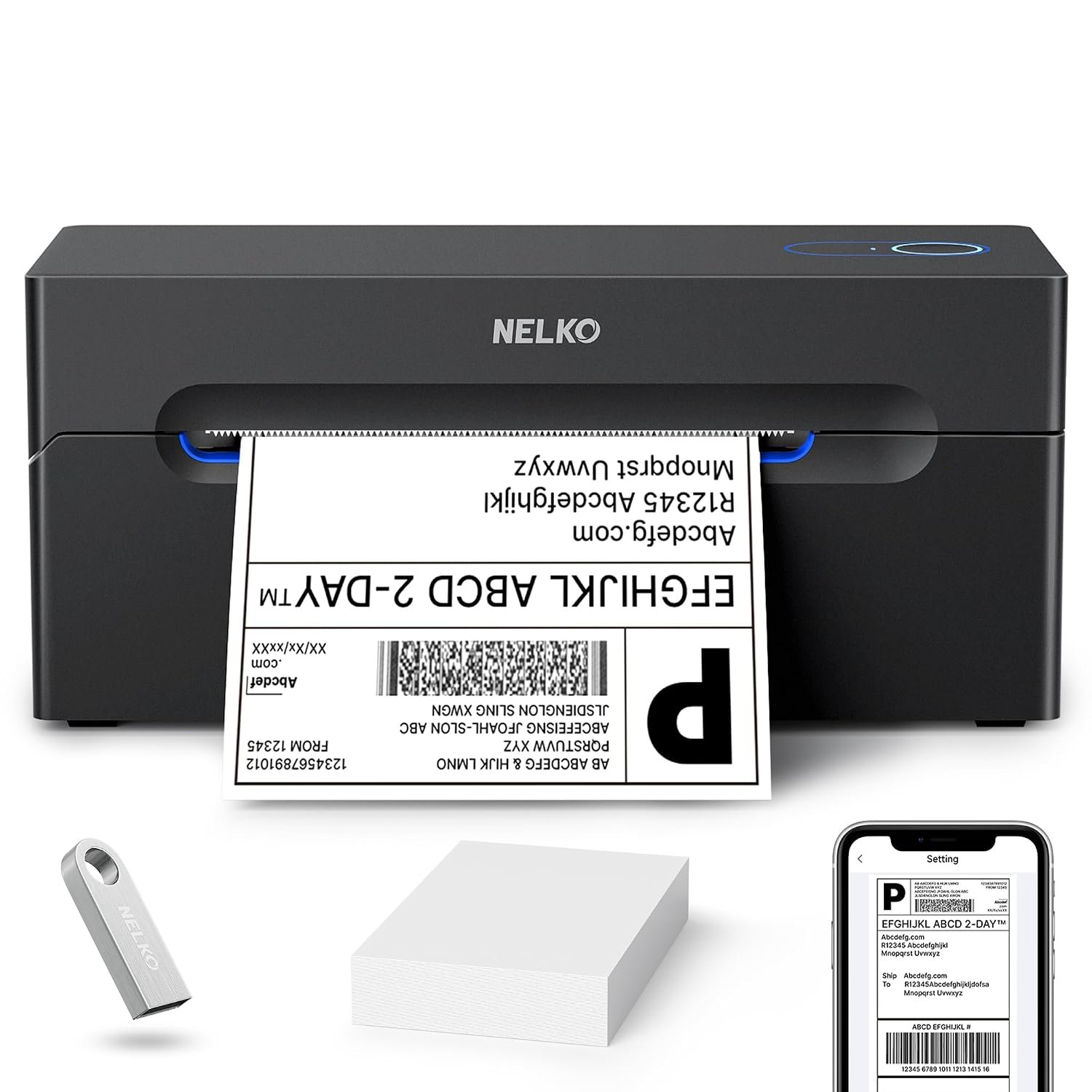 Nelko Bluetooth Thermal Shipping Label Printer, Wireless 4x6 Shipping Label Printer for Shipping Packages, Support Android, iPhone and Windows, Widely Used for Amazon, Shopify (Black) ClimatePartner certified