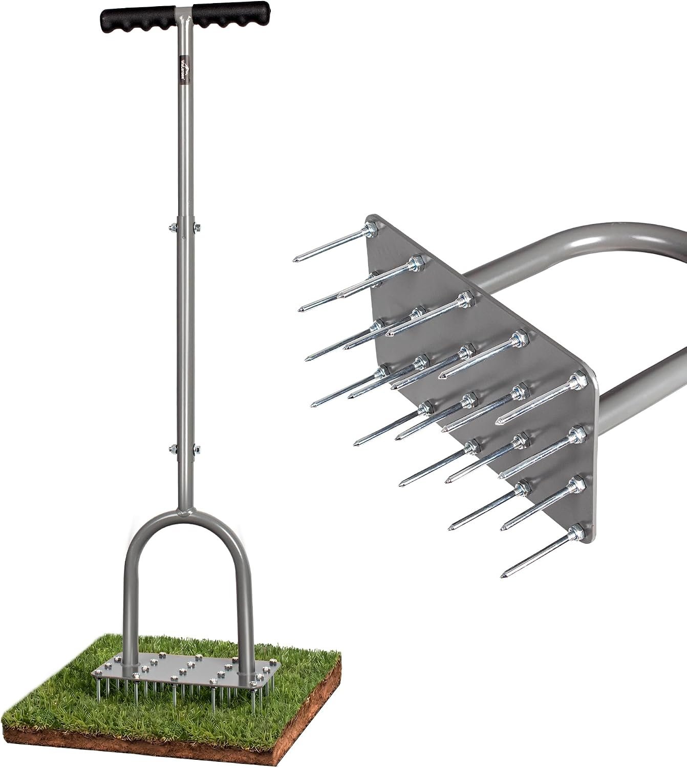 Walensee 4-Row Lawn Aerator Tool with 20 Steel Spikes for Small Yards | Garden lawn aerator tool creates 20 small holes per press for grass aeration, improving air, water and nutrient flow to roots