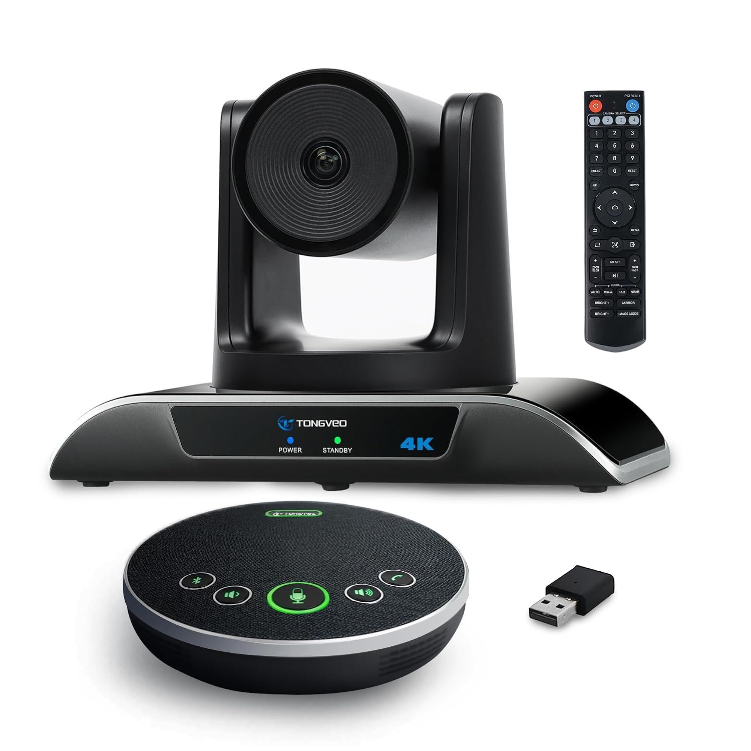 TONGVEO 4K Conference Room Camera System with Gesture Control, AI Auto-Tracking PTZ Camera 5X Digital Zoom with Speakerphone Set 120° Wide-Angle USB3.0 for Remote Meetings Zoom Teams OBS and More Global Recycled Standard Global Recycled Standard Global Recycled Standard