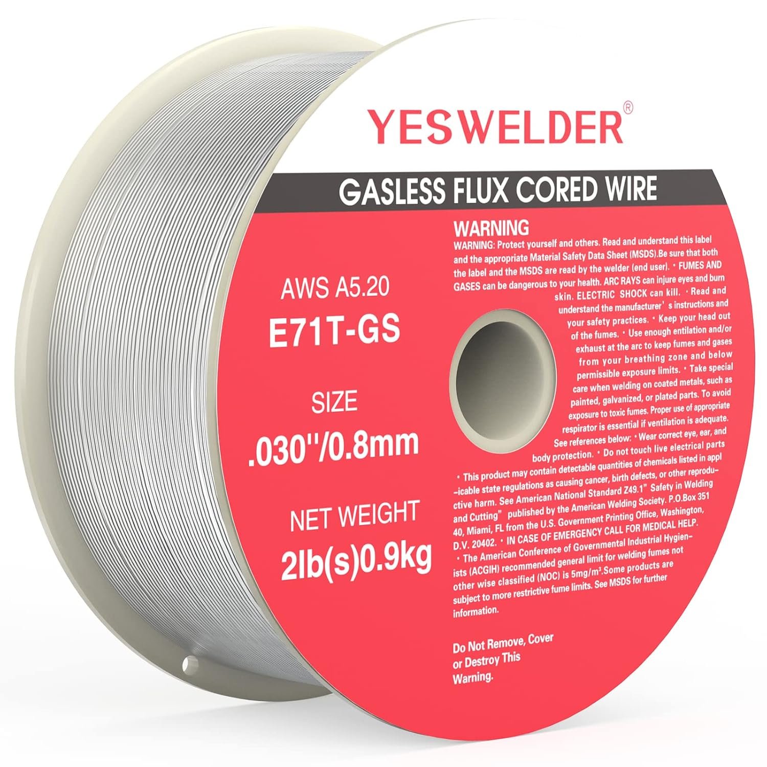 YESWELDER Gasless Flux Core MIG Wire, E71T-GS Mild Carbon Steel | 0.030 in on a strong ABS spool for smooth feeding, handling and storage