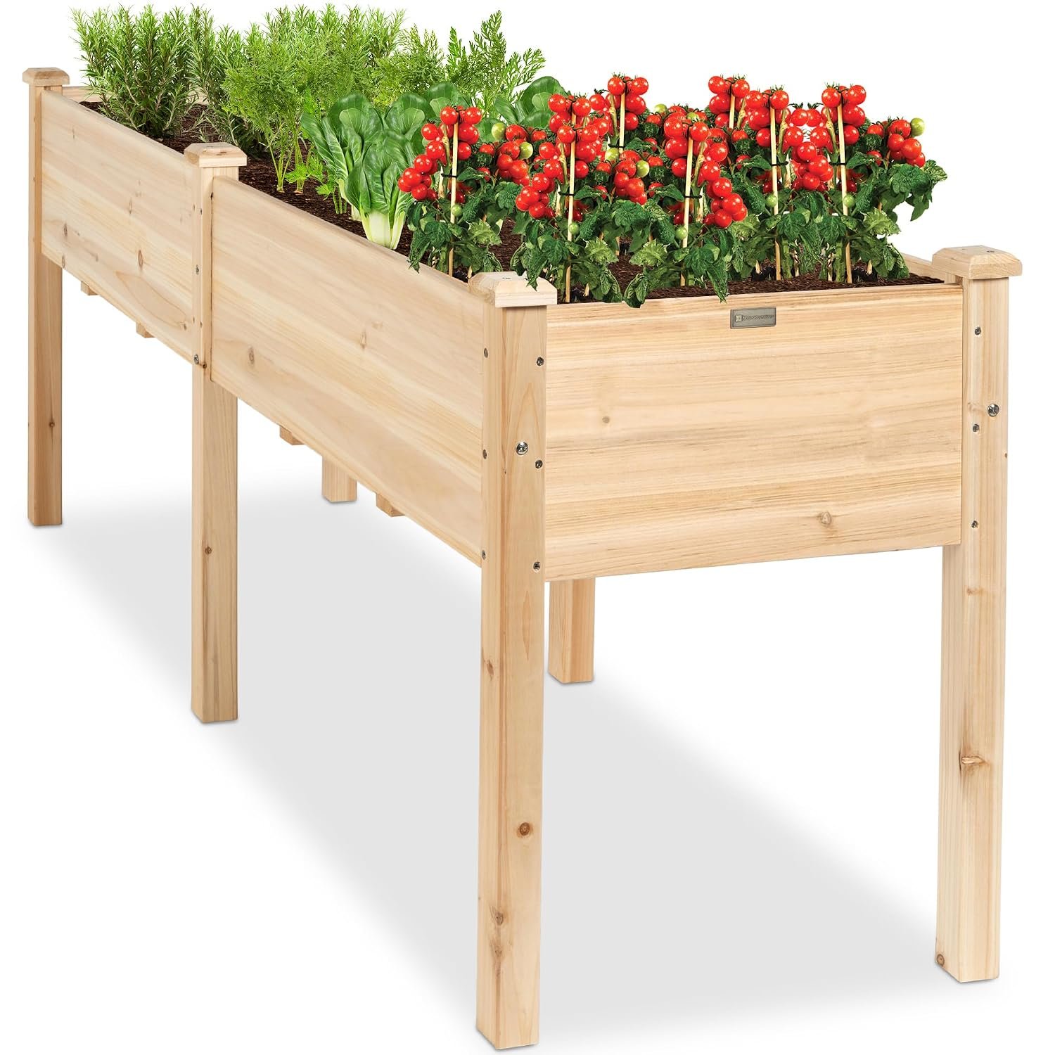 Best Choice Products 72x24x30in Raised Garden Bed, Elevated Wood Planter Box Stand for Backyard, Patio, Balcony w/Divider Panel, 6 Legs, 300lb Capacity - Natural