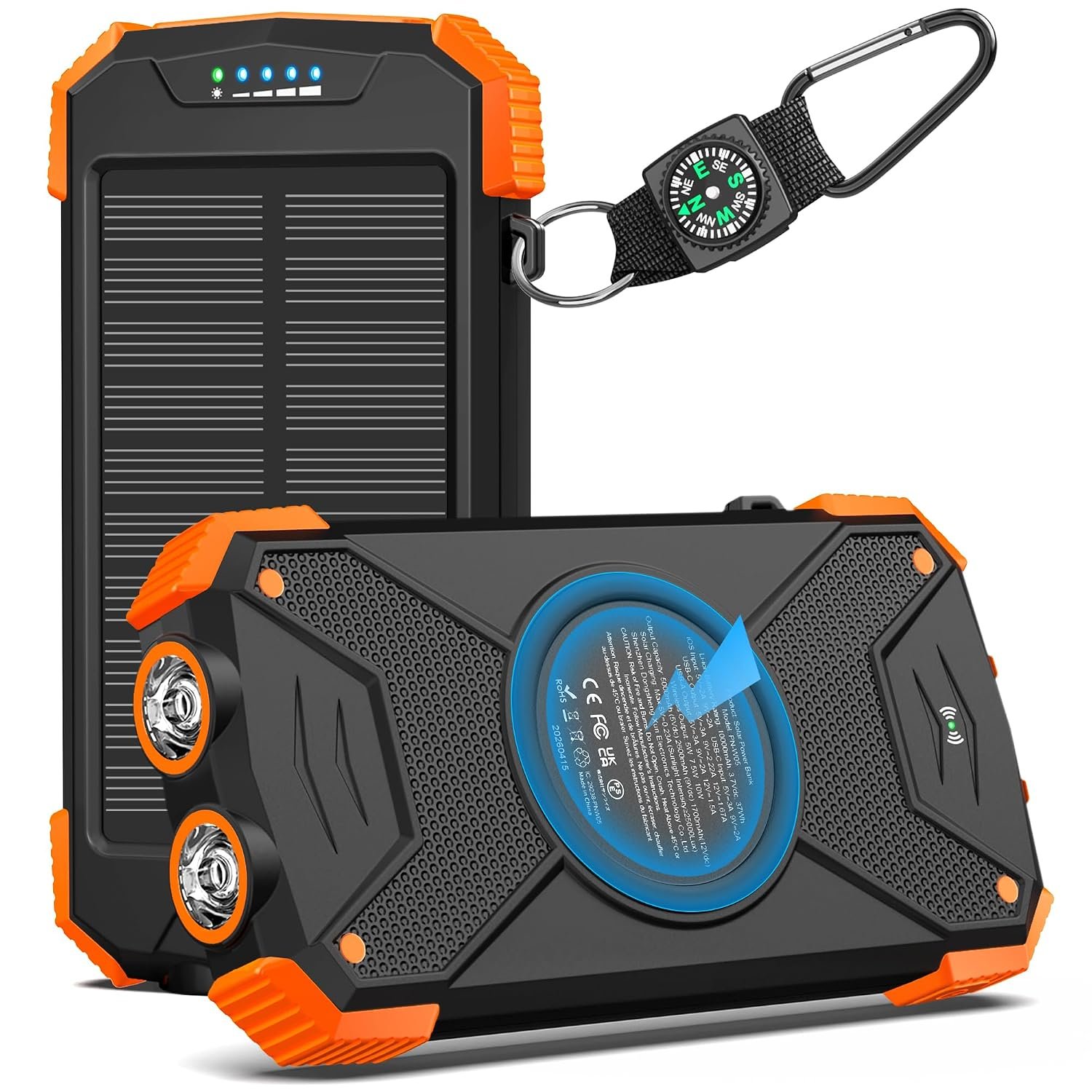 BLAVOR Solar Power Bank 10,000mAh, Portable Wireless Charger, 20W Fast Charging External Battery Pack with USB C for Cell Phones, Solar Panel Charging with Dual Flashlight for Camping Global Recycled Standard Global Recycled Standard Global Recycled Standard