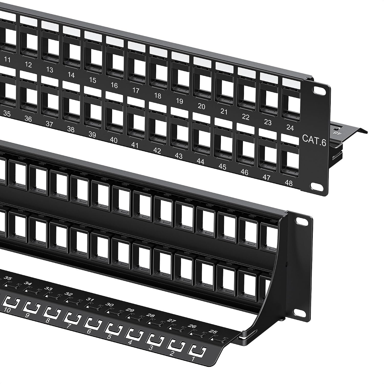Cable Matters 2U 48 Port Keystone Patch Panel with Cable Management | With Support Bar, Rackmount or Wall Mount, 19-Inch Blank Patch Panel for Keystone Jacks
