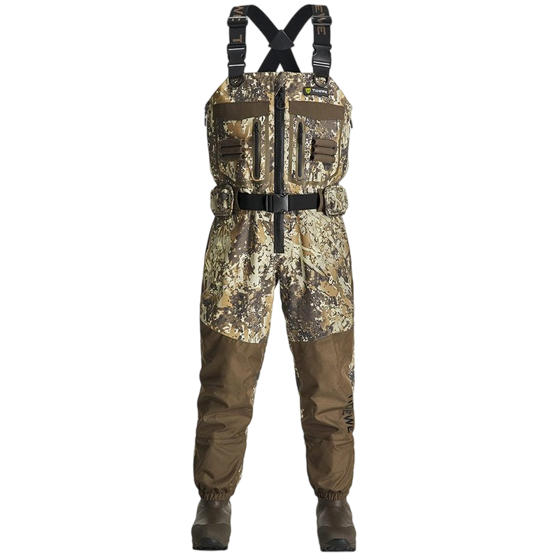 DeepWade Men’s Duck Hunting Waders | Breathable Zip-Up Chest Waders with Bootfoot & Hunting Bibs | Waterproof Nylon Camo Waders