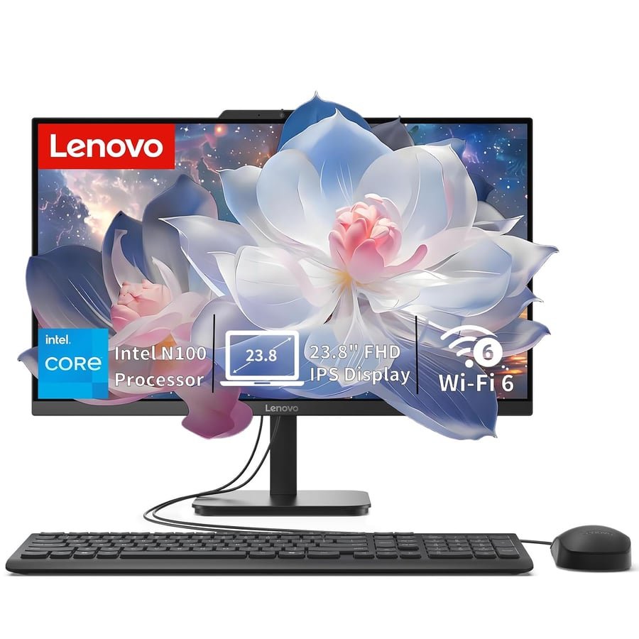 Lenovo IdeaCentre All-in-One Desktop Computer, 24" FHD Anti-Glare IPS Display, 8GB RAM, 512GB PCIe SSD, Intel 4-Core Processor, Wi-Fi 6, Bluetooth 5.2, Windows 11 Home, Everyday Use AIO