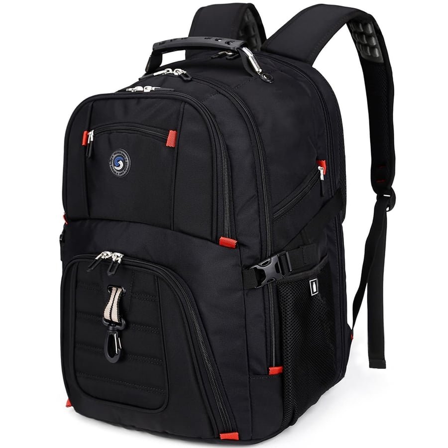 SHRRADOO Extra Large 50L Travel Laptop Backpack with combination lock,High School College Backpack Airline Approved Business Work Bag Fit 17 Inch Laptops for Men Women,Black