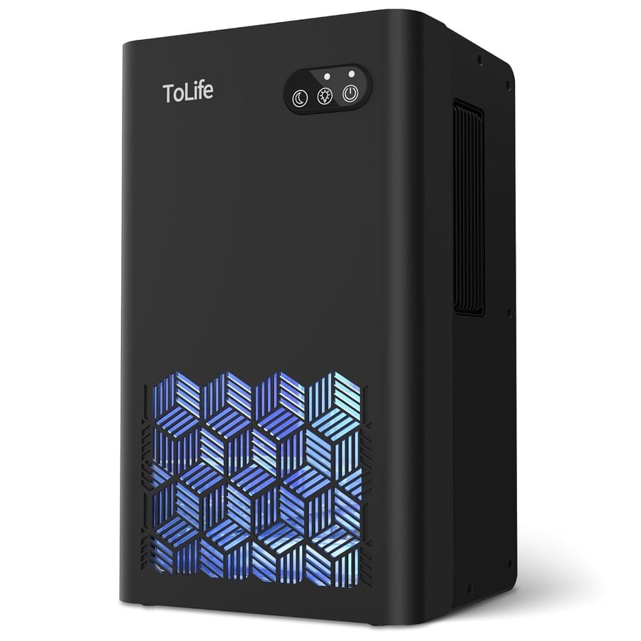 ToLife Dehumidifier for Home, 1000 sq.ft Dehumidifiers for Basement Bedroom Bathroom with 95 OZ Water Tank, Auto Shut Off 7 Colors LED Light, Black Global Recycled Standard Global Recycled Standard Global Recycled Standard