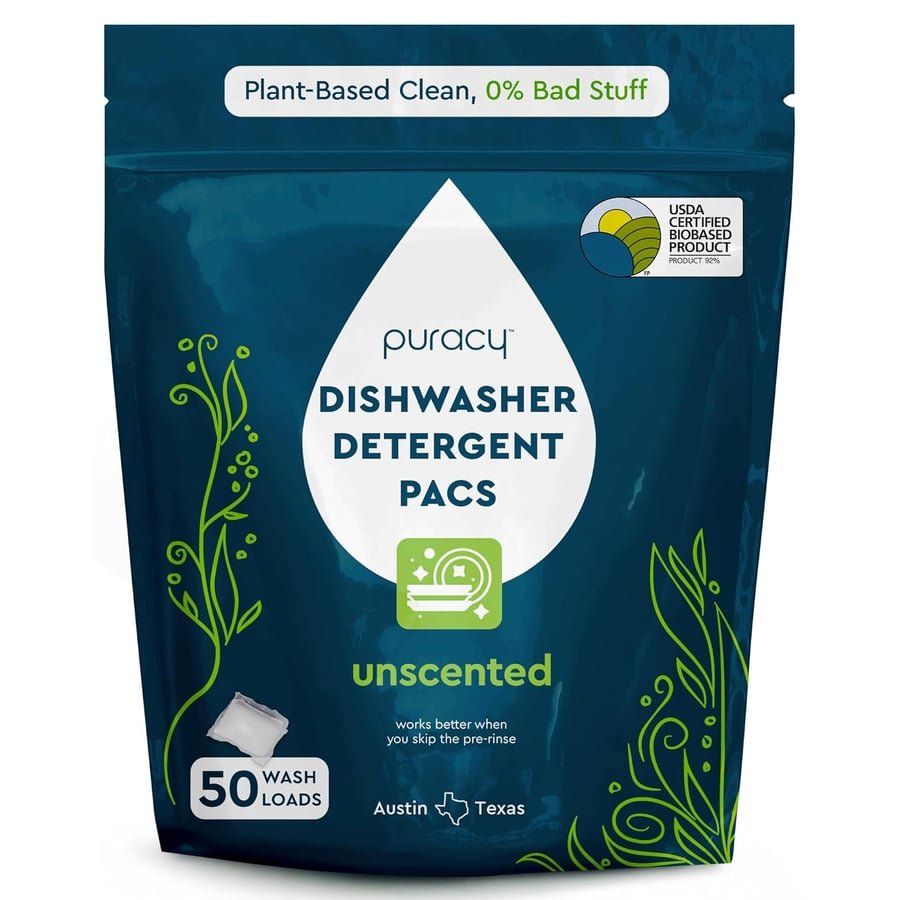 Puracy Dishwasher Pods, Dishwasher Detergent, Free & Clear Dish tabs - Enzyme-Powered, Spot & Residue Free - TikTok Trend Items, Must Haves from TikTok Made Me Buy It (Free & Clear, 50 Count)