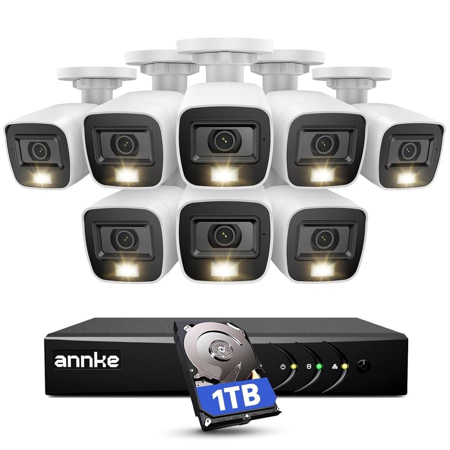 ANNKE 3K Lite Wired Security Camera System with AI Human/Vehicle Detection, H.265+ 8CH Surveillance DVR with 1TB Hard Drive and 8 x 1080p HD Outdoor CCTV Cameras, Color Night Vision, Smart Dual Light | H.265+ 8 Channel Surveillance DVR, AI Human/Vehicle Detection, 1080p HD Outdoor Cameras, Color Night Vision, Smart Dual Light Global Recycled Standard Global Recycled Standard Global Recycled Standard