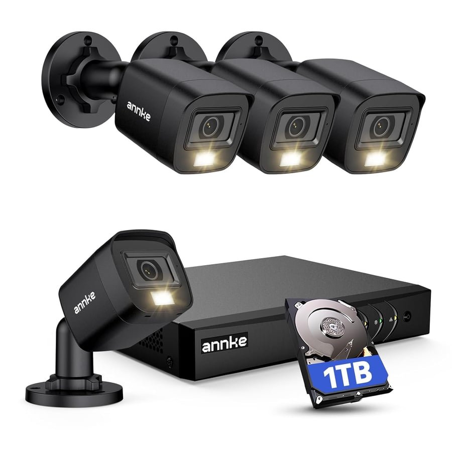 ANNKE 8CH H.265+ 3K Lite Wired Security Camera System with AI Human/Vehicle Detection, 4 x 1920TVL 2MP CCTV IP67 Cameras with Smart Dual Light for Outdoor Use, Color Night Vision, 1TB Hard Drive Global Recycled Standard Global Recycled Standard Global Recycled Standard