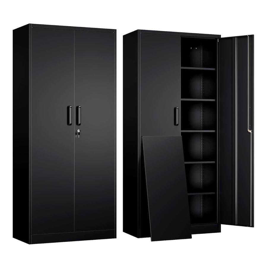 Yizosh Metal Garage Storage Cabinet with 2 Doors and 5 Adjustable Shelves - 71" Steel Lockable File Cabinet,Locking Tool Cabinets for Office,Home,Garage,Gym,School (Black) Recycled Claim Standard Blended
