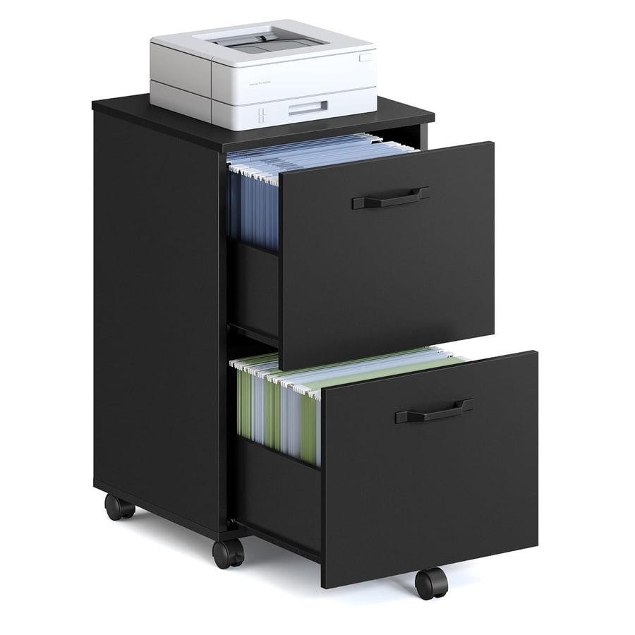 VASAGLE CUSTOS Collection - 2-Drawer File Cabinet, Small Rolling Filing Cabinet for Home Office, Printer Stand, for A4, Letter-Size Documents, 15.7 x 16.5 x 27.6 Inches, Matte Black UOFC040B16V2S