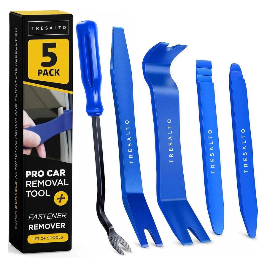 Tresalto Auto Trim Removal Tool Kit - 5 Piece Set for Dash, Door Panel, Clip Remover - Scratch-Resist Nylon Pry Tools for Interior Car Trims Work - Panel Prying Tools Included - Blue
