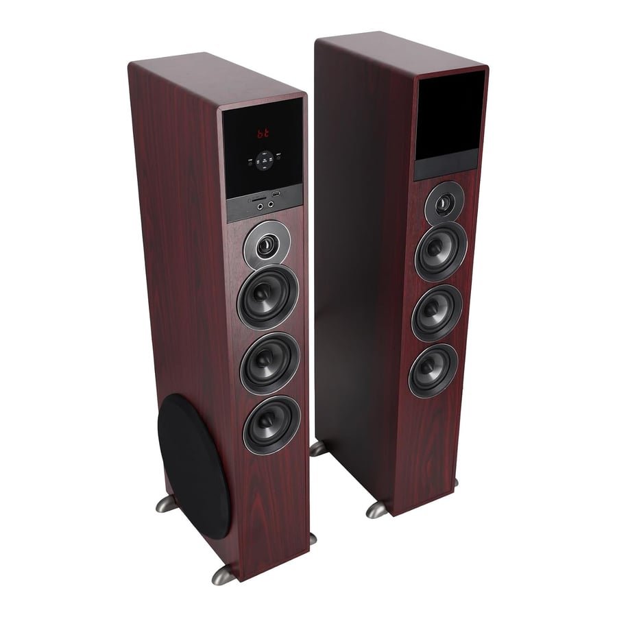 Rockville TM150C Powered Home Theater Tower Speaker System, Cherry Wood, 1000W, 10" Subwoofers, Bluetooth, USB/SD Playback, FM Radio, Remote Control, Karaoke Ready, Perfect for Home Entertainment | Bluetooth, USB, SD, Optical Input, 2 Karaoke Mic Inputs, 250W RMS, 1000W Peak, 8-Band EQ, FM Radio, Remote, RCA, AUX