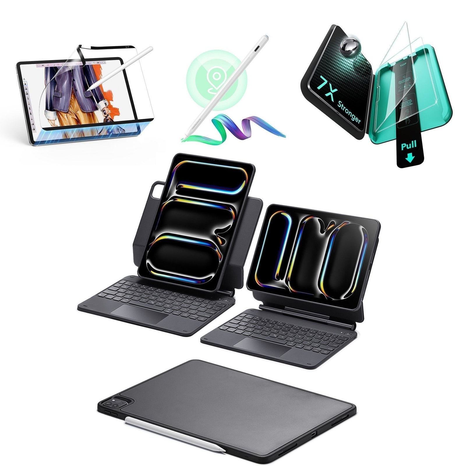 iPad Pro 13″ (2025) Set: Rebound 360 Magnet-Tastaturhülle, Digitaler Stift & Displayschutzfolien