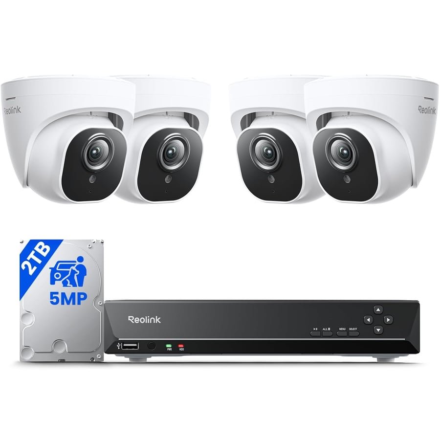 REOLINK 5MP 8CH Home Security Camera System with 2TB HDD RLK8-520D4-5MP | 4pcs 5MP Wired PoE IP Cameras Outdoor with Person/Pet/Vehicle Detection, 4K 8CH NVR with 2TB HDD for 24-7 Recording