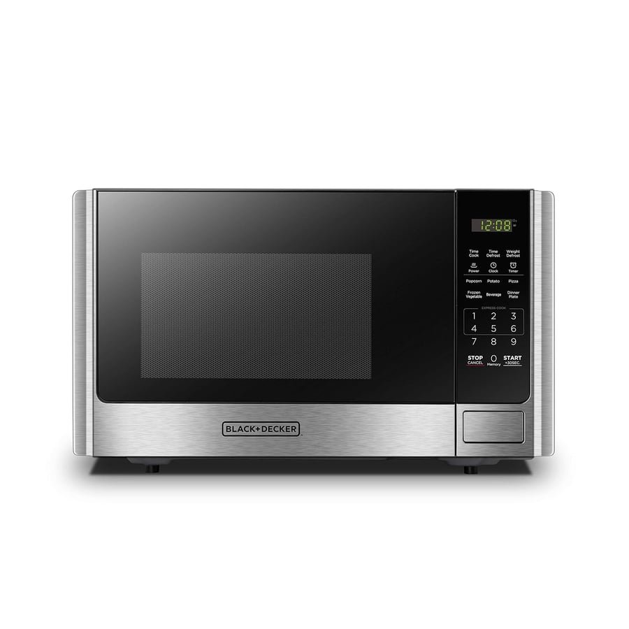BLACK+DECKER Digital Microwave Oven with Turntable Push-Button Door, Child Safety Lock, Stainless Steel, 0.9 Cu Ft