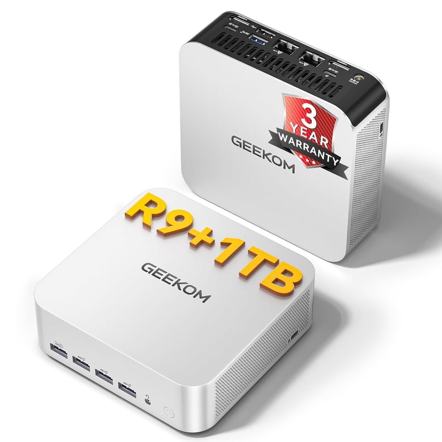 GEEKOM [2026 Edition Multitasking Mini PC AI A7 MAX with AMD Ryzen 9 7940HS(Beats 8745HS) 16GB DDR5 &1TB SSD(Expandable) Radeon 780M Gaming Mini Desktop Computers for Creator&Office|3-Year Coverage Global Recycled Standard Global Recycled Standard Global Recycled Standard