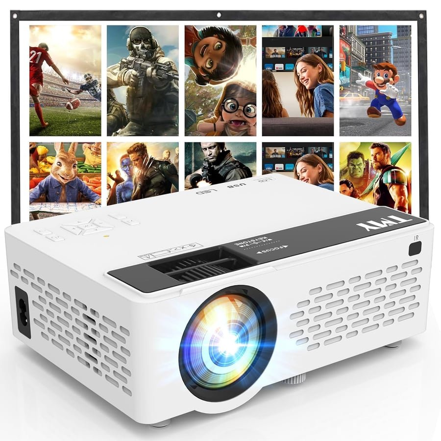 TMY 1080P Full HD Portable Mini Projector, Bluetooth Movie Projector, Compatible with TV Stick/Smartphone/PC/Game Console/HDMI/USB, Indoor & Outdoor Use, with Projector Screen Recycled Claim Standard 100