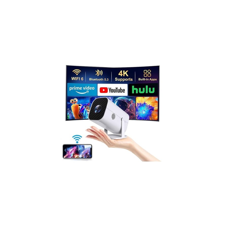 【Built-in APPS & Electric Focusing & 210° Rotation】Mini Projector With Wifi And Bluetooth, 1080P Portable Projector, Movie Projector for Bedroom, Supports Smartphones/TV Stick/iPad/PS5/Laptop/HDMI/USB