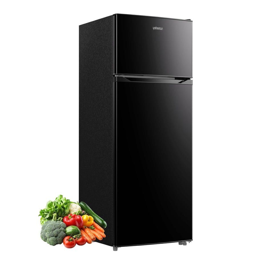 Upstreman 7.7 Cu.Ft. Refrigerator with Freezer, Double Door Fridge, Adjustable Thermostat, Large Capacity, Reversible Door Swing, Refrigerator for Apartment, Office, Dorm, Black(BD75)