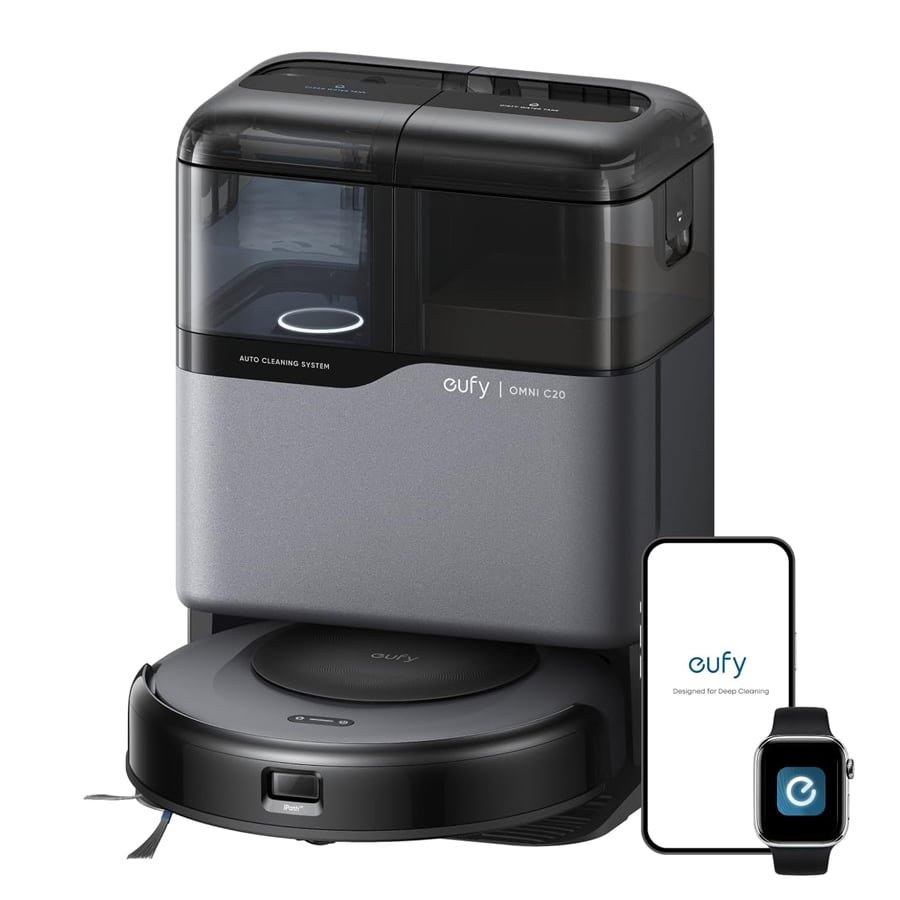 eufy Omni C20 Robot Vacuum and Mop Combo for Hardwood and Carpet, 60 Days Self Emptying, Auto Mop Washing and Drying, 3.35" Ultra Slim, Anti-Tangle for Pet Hair, Liftable Mop, Powerful Suction
