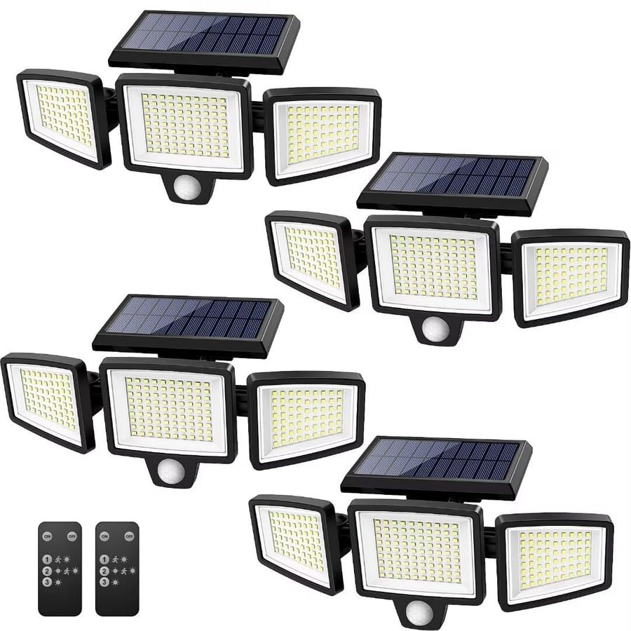 Tuffenough Solar Outdoor Lights 2500LM 210 LED Security Lights with Remote Control,3 Heads Motion Sensor Lights, IP65 Waterproof,270° Wide Angle Flood Wall Lights with 3 Modes(4 Pack) Global Recycled Standard Global Recycled Standard Global Recycled Standard
