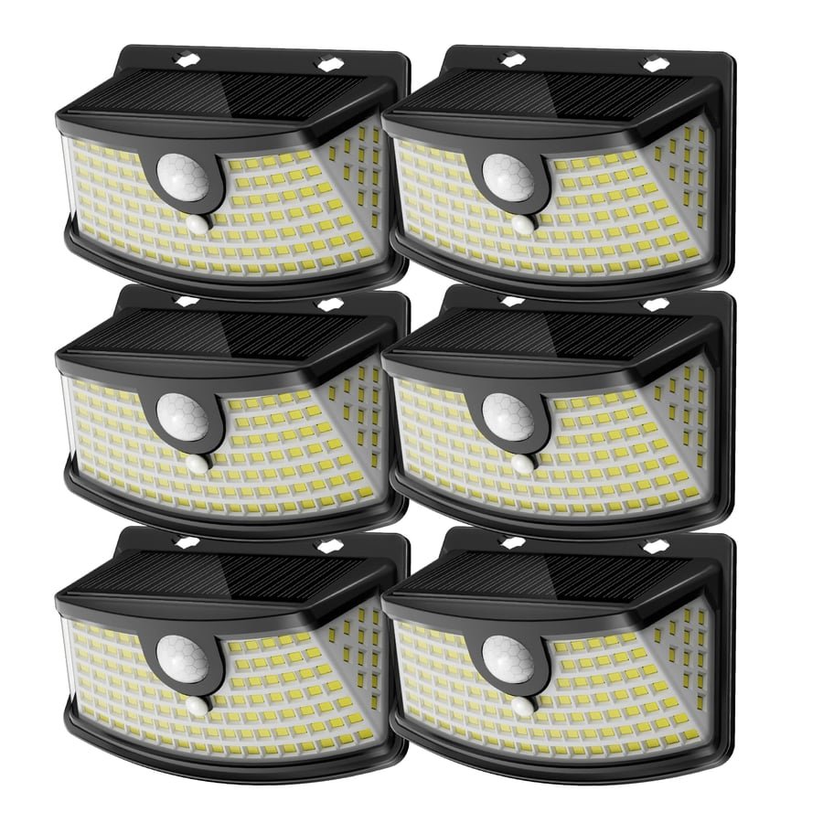 Aootek New Solar Motion Sensor Lights 120 LEDs with Lights Reflector,270° Wide Angle, IP65 Waterproof, Step Lights for Front Door, Yard, Garage, Deck (Black, Daylight White, 6-Pack) Global Recycled Standard Global Recycled Standard Global Recycled Standard