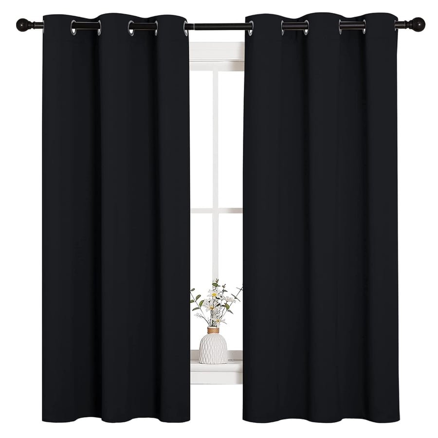 NICETOWN Halloween Pitch Black Solid Thermal Insulated Grommet Blackout Curtains/Drapes for Bedroom Window (2 Panels, 42 inches Wide by 63 inches Long, Black) Global Recycled Standard OEKO-TEX STANDARD 100 Global Recycled Standard Global Recycled Standard