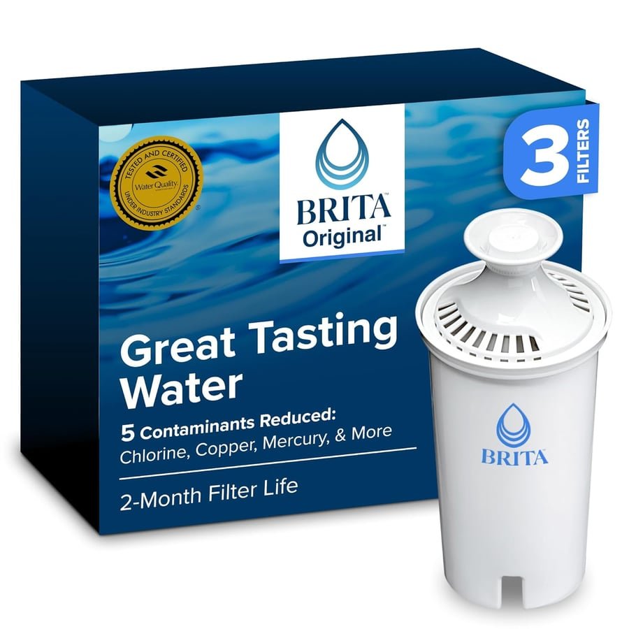 Brita Standard Water Filter for Pitchers and Dispensers, BPA-Free, Reduces Copper, Cadmium and Mercury Impurities, Lasts Two Months or 40 Gallons, Includes 3 Filters for Pitchers