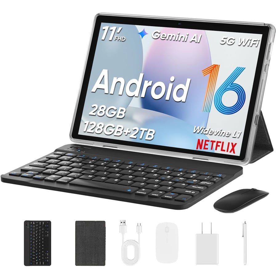 TUOHAITIME 2026 Upgraded Android 16 Tablet, 11 inch Android Tablets,Black | 28GB+128GB+1TB Expand, Support Face Unlock+18W Fast Charging, Octa-Core CPU,Dual WiFi6, Dual Cameras,8000mAh Battery,